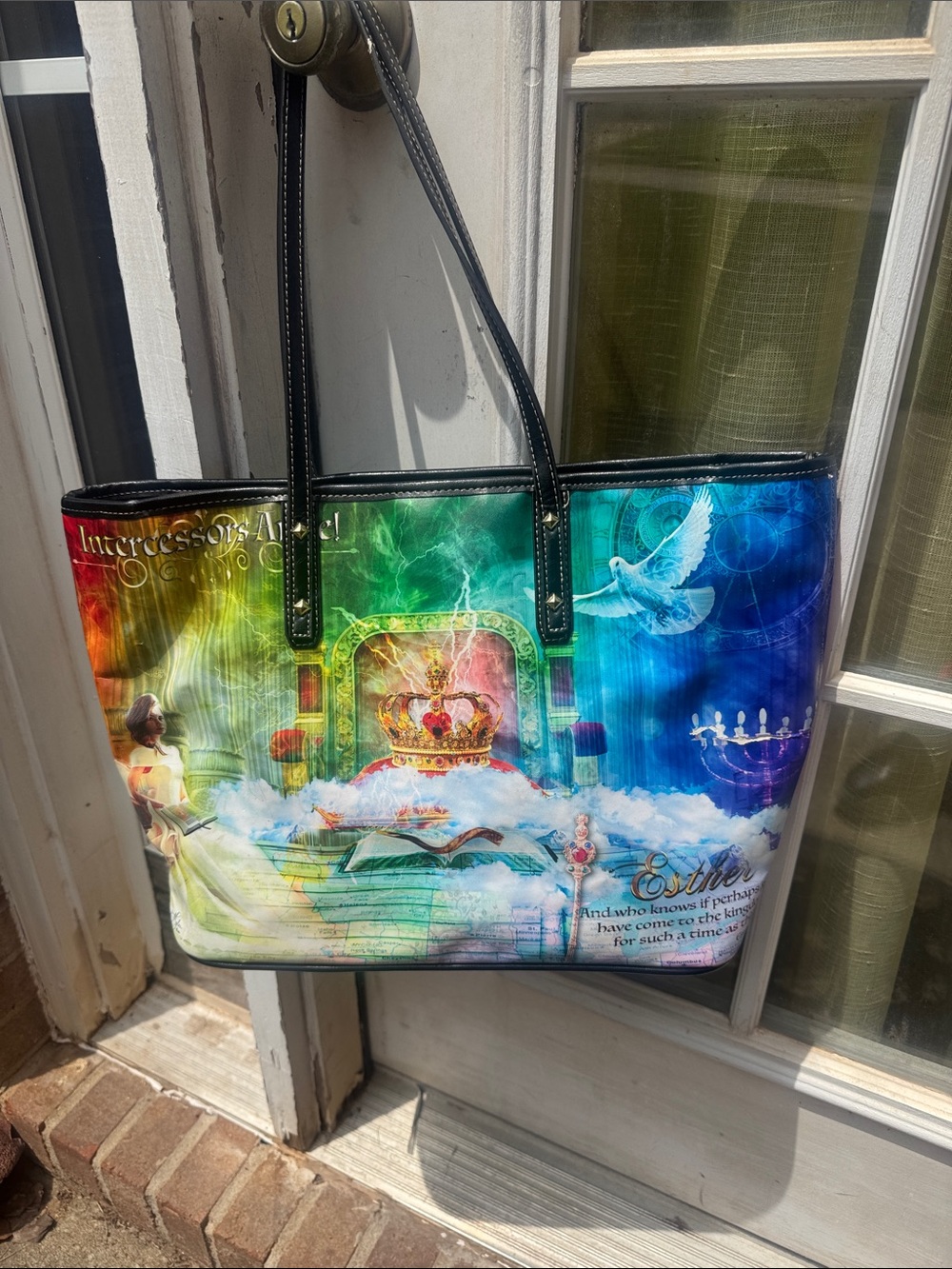 Queen Esther Colorful Crown Motif Tote Bag with Black Handles